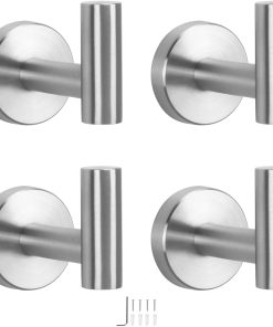 NearMoon Bath Towel Hooks- SUS 304 Stainless Steel Robe Hook Holder. Heavy Duty Coat Hook for Bathroom Livingroom Hotel Kitchen Garage. Wall Mounted- 4 Pack (Brushed Nickel)