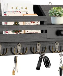 Key Holder Wall Mount. Wooden Adhesive Mail and Key Organizer with Drawer. Small Shelf. 8 Hooks. 2 Installation Methods. Black