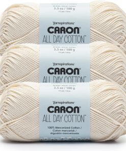 Caron All Day Cotton - 3 Pack of 173 Yards/3.52 oz Cream 100% Mercerized Cotton Yarn