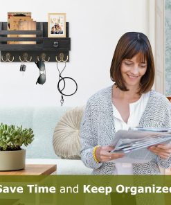 Alternative view of Key Holder Wall Mount. Wooden Adhesive Mail and Key Organizer with Drawer. Small Shelf. 8 Hooks. 2 Installation Methods. Black